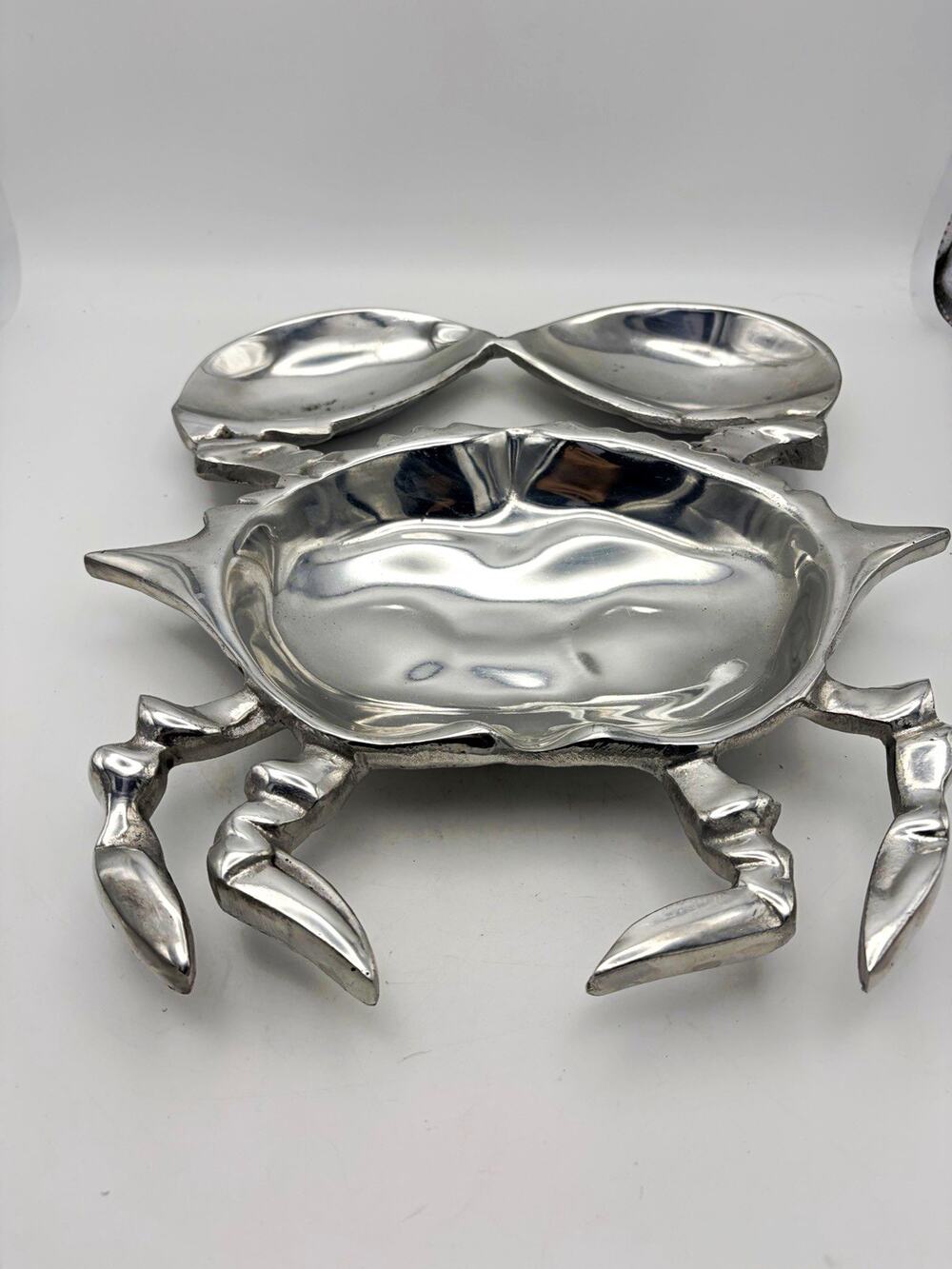 Large Silver Shiny Metal Crab Shaped Serving Tray, Divided 3-Compartment